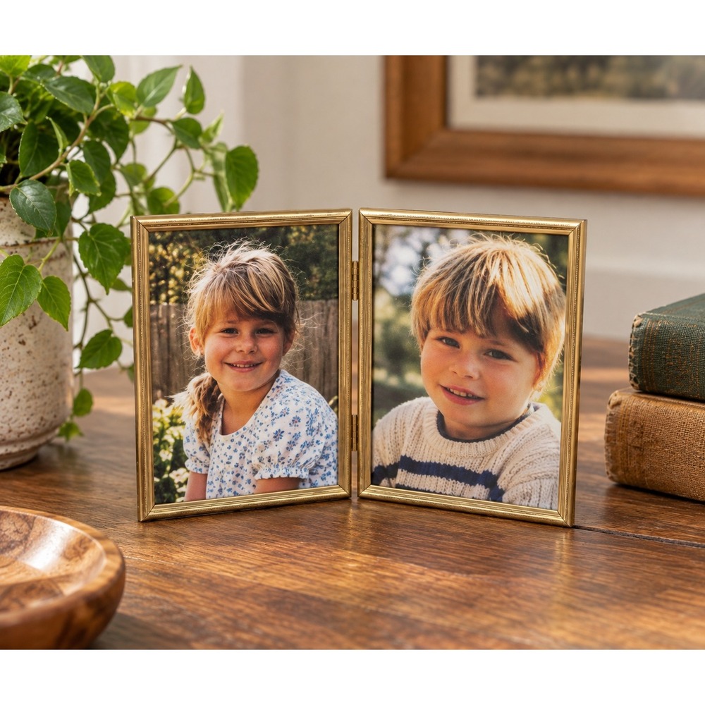 Vintage Decor2L Brass Gold Double Hinged Photo Frame 5x7 Made in USA